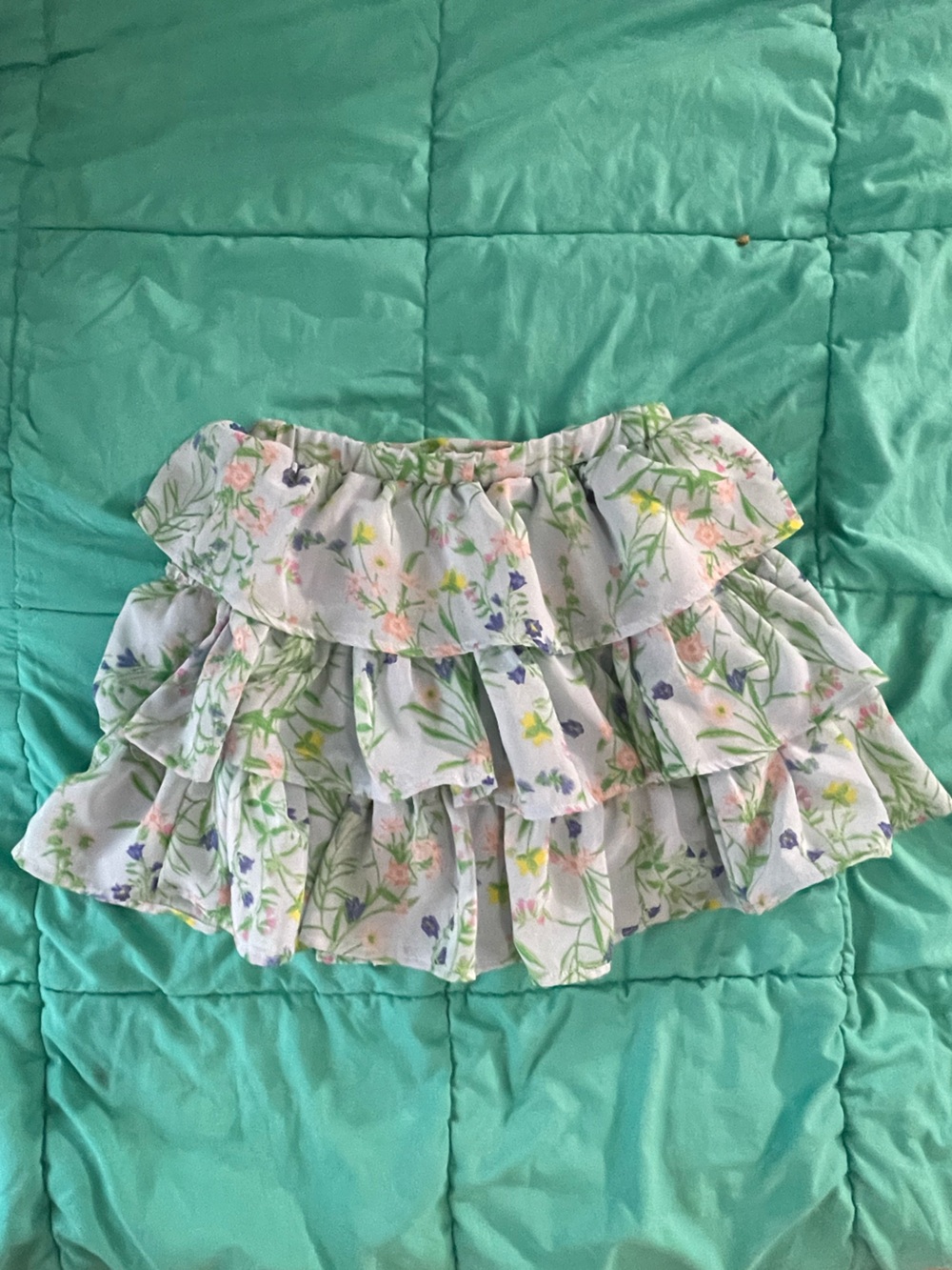Place Ruffle Tiered Dress with Pastel Floral Accents